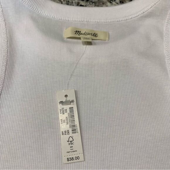 Madewell Top XXS Summer Rib Cutaway Tank White Perfect Racerback - Picture 9 of 12